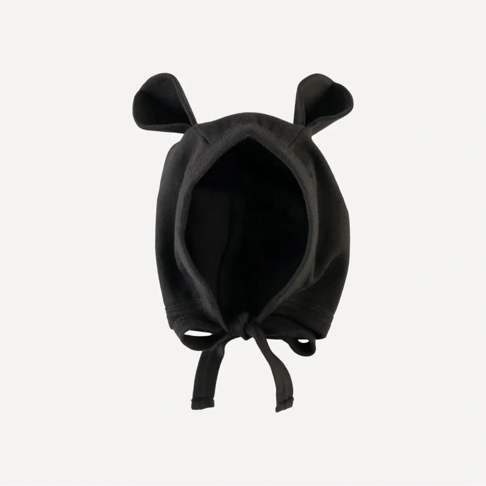 Kate Quinn bear hat | black | organic cotton interlock, 6-12m, NWT